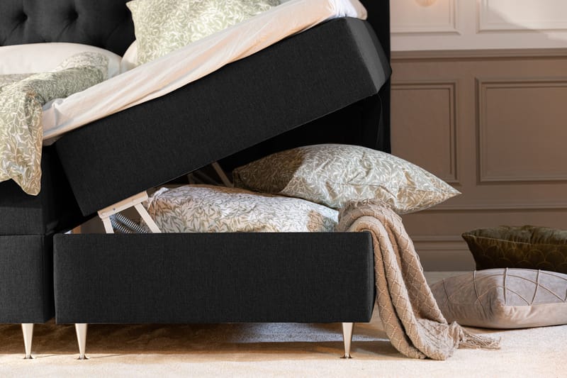 Alessia Komplett Sängpaket med Förvaring LED-belysning 160x200 cm - Svart - Möbler - Säng - Säng med förvaring