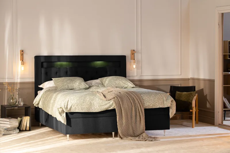 Alessia Komplett Sängpaket med Förvaring LED-belysning 160x200 cm - Svart - Möbler - Säng - Säng med förvaring