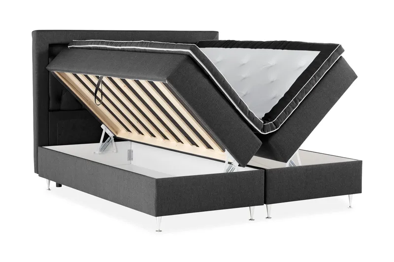 Alessia Komplett Sängpaket med Förvaring LED-belysning 160x200 cm - Svart - Möbler - Säng - Säng med förvaring