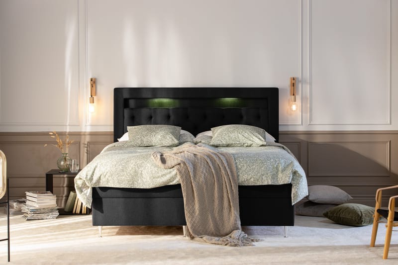 Alessia Komplett Sängpaket med Förvaring LED-belysning 160x200 cm - Svart - Möbler - Säng - Säng med förvaring