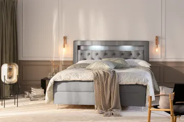 Alessia Komplett Sängpaket med Förvaring LED-belysning 180x200 cm - Grå / Ljusgrå - Möbler - Säng - Säng med förvaring