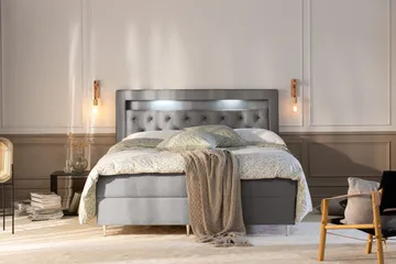 Alessia Komplett Sängpaket med Förvaring LED-belysning 180x200 cm - Grå / Ljusgrå - Möbler - Säng - Säng med förvaring