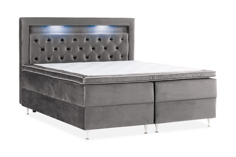Alessia Komplett Sängpaket med Förvaring LED-belysning 180x200 cm - Mörkgrå Sammet - Möbler - Säng - Säng med förvaring