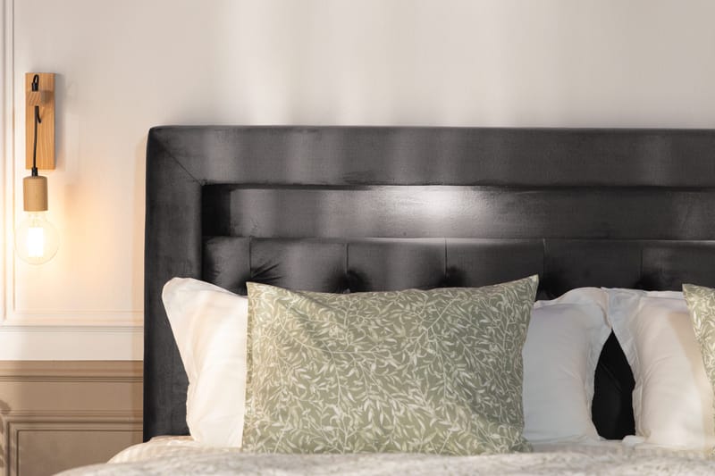 Alessia Komplett Sängpaket med Förvaring LED-belysning 180x200 cm - Mörkgrå Sammet - Möbler - Säng - Säng med förvaring