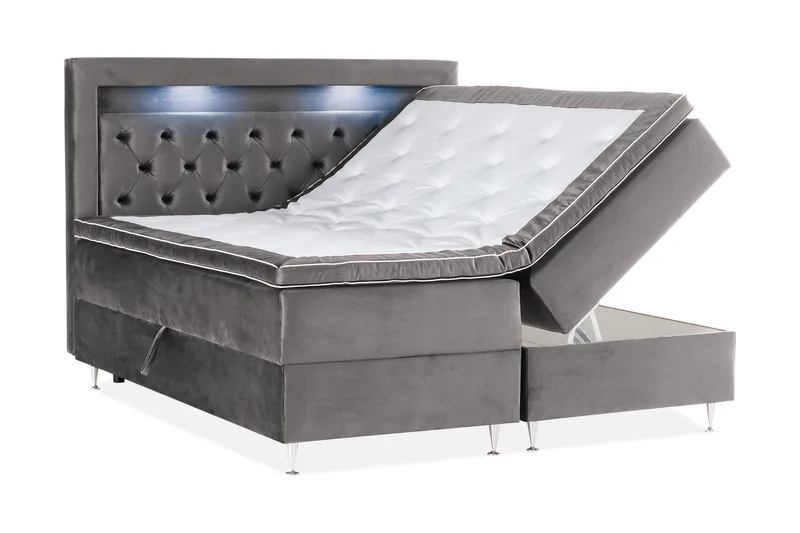Alessia Komplett Sängpaket med Förvaring LED-belysning 180x200 cm - Mörkgrå Sammet - Möbler - Säng - Säng med förvaring