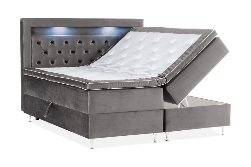 Alessia Komplett Sängpaket med Förvaring LED-belysning 180x200 cm - Mörkgrå Sammet - Möbler - Säng - Säng med förvaring
