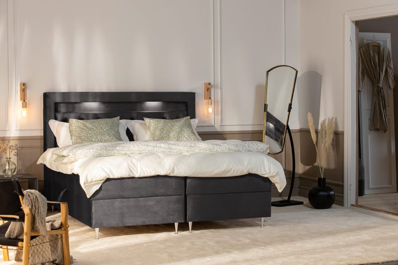 Alessia Komplett Sängpaket med Förvaring LED-belysning 180x200 cm - Mörkgrå Sammet - Möbler - Säng - Säng med förvaring