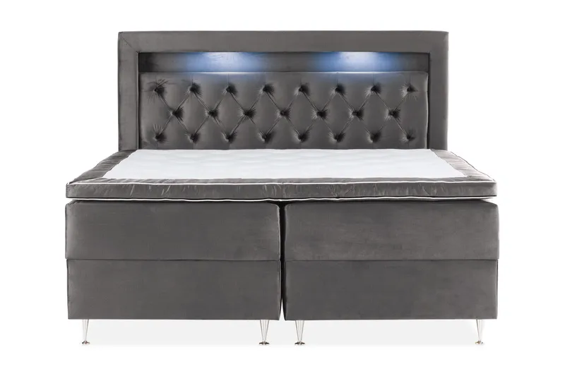 Alessia Komplett Sängpaket med Förvaring LED-belysning 180x200 cm - Mörkgrå Sammet - Möbler - Säng - Säng med förvaring