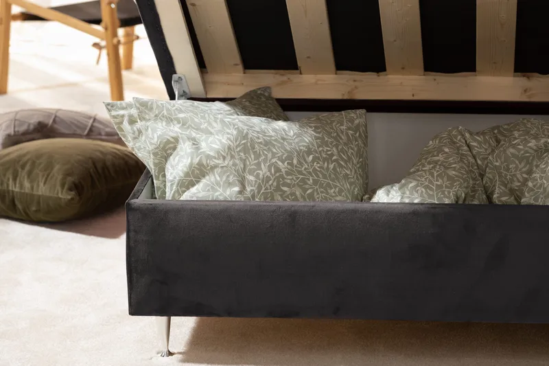 Alessia Komplett Sängpaket med Förvaring LED-belysning 180x200 cm - Mörkgrå Sammet - Möbler - Säng - Säng med förvaring