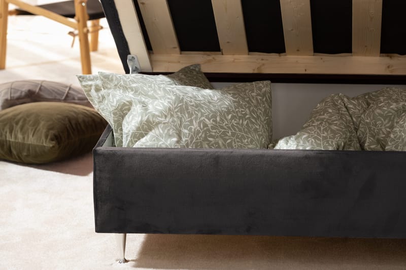 Alessia Komplett Sängpaket med Förvaring LED-belysning 180x200 cm - Mörkgrå Sammet - Möbler - Säng - Säng med förvaring