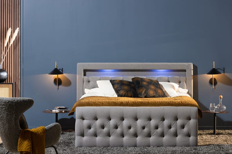 Altaneira Komplett Sängpaket med Lådförvaring LED-belysning 160x200 - Grå - M�öbler - Säng - Säng med förvaring