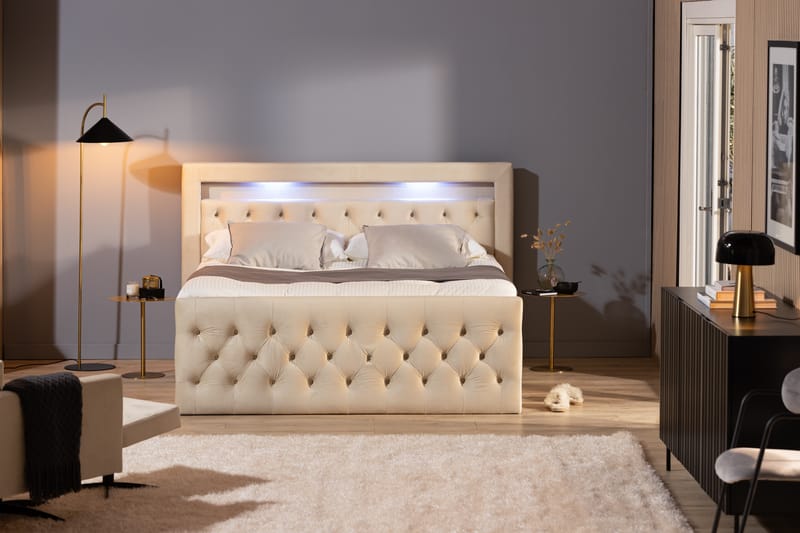 Altaneira Komplett Sängpaket med Lyftförvaring LED-belysning 160x200 - Beige - Möbler - Säng - Säng med förvaring