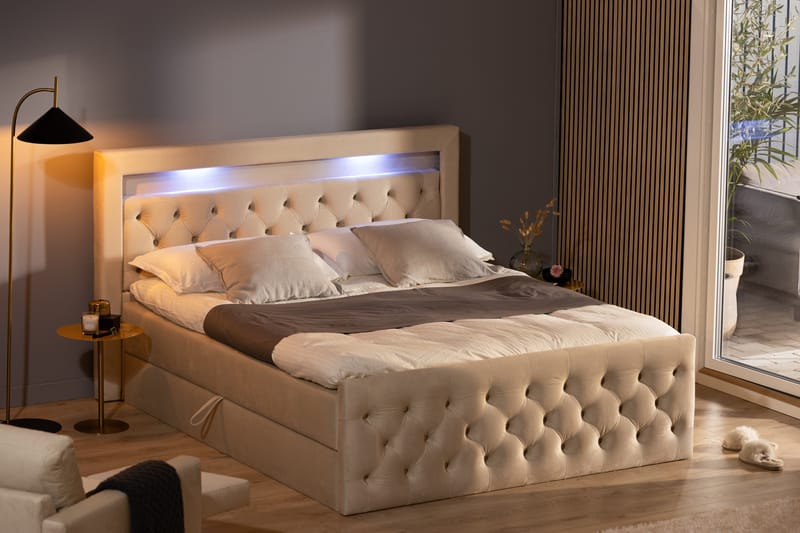 Altaneira Komplett Sängpaket med Lyftförvaring LED-belysning 160x200 - Beige - Möbler - Säng - Säng med förvaring