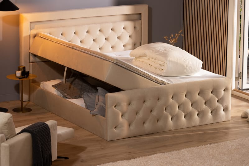 Altaneira Komplett Sängpaket med lyftförvaring LED-belysning 180x200 - Beige - Möbler - Säng - Säng med förvaring