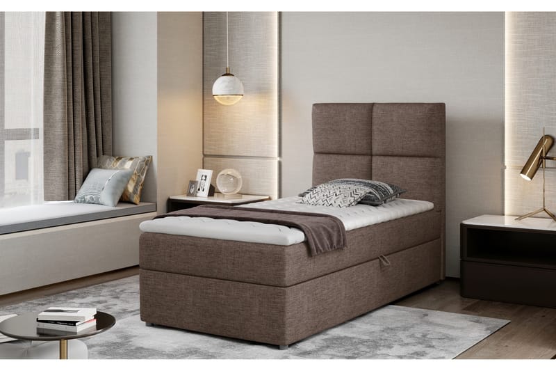 Arcore Förvaringssäng 90x200cm Rutad - Brun - Möbler - Säng - Säng med förvaring