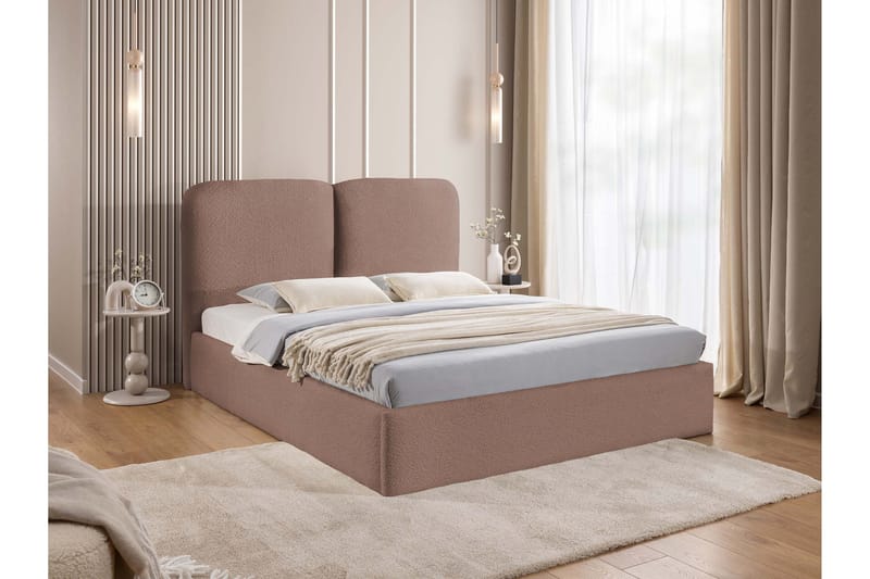 Arondel Komplett Sängpaket i Bouclé med Förvaring och Sänggavel + Bäddmadrass - Rosa - Möbler - Säng - Säng med förvaring