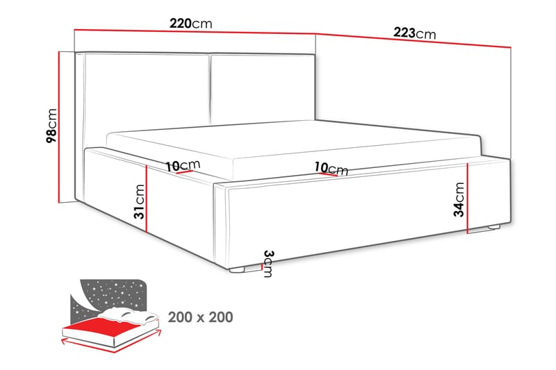 Bizantine Förvaringssäng 200x200 cm - Ljusgrå/Brun - Möbler - Säng - Säng med förvaring - Dubbelsäng med förvaring