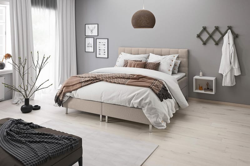 Box Bed Suset 80x200 - Beige - Säng med förvaring - Komplett sängpaket