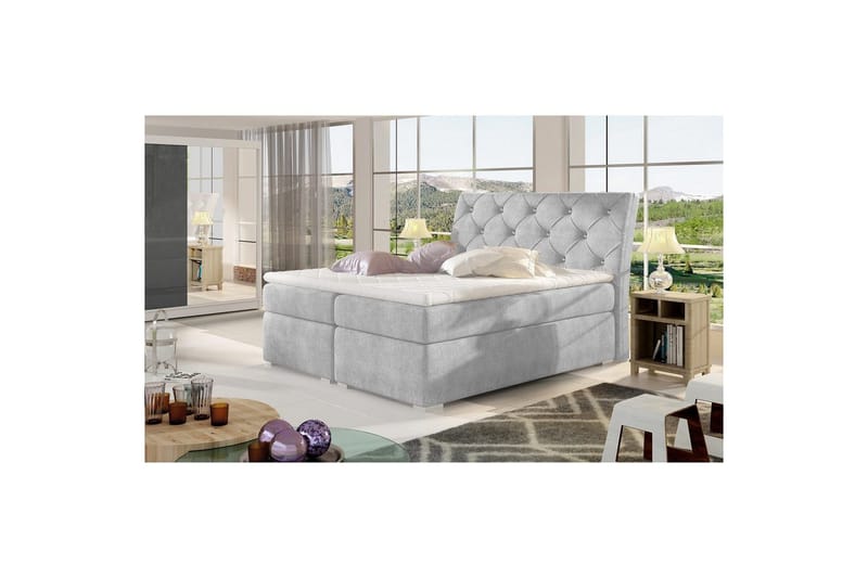 Box Spring Eltap Balvin - 140x200 cm, Omega 02, Grå - Möbler - Säng - Säng med förvaring