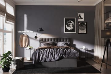 Boxy Säng med Förvaring 160x200 cm i Tyg med Bäddmadrass med Fasthetsgrad Fast - Svart - Möbler - Säng - Säng med förvaring
