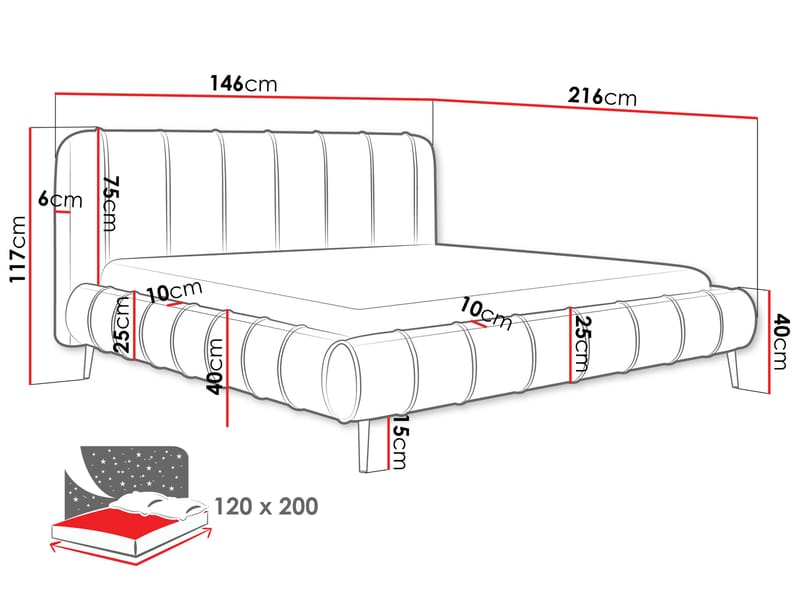 Calrosin Sängram på ben 120x200 cm med Förvaring - Rosa - Möbler - Säng - Säng med förvaring