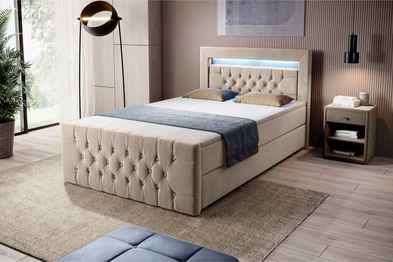 Celio Sängpaket med förvaring 120x200 - Beige Sammet - Säng med förvaring - Komplett sängpaket