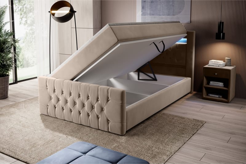 Celio Sängpaket med förvaring 120x200 - Beige Sammet - Möbler - Säng - Säng med förvaring