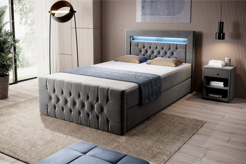 Celio Sängpaket med förvaring 120x200 - Grå sammet - Komplett sängpaket - Säng med förvaring
