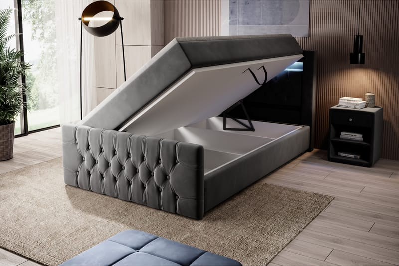 Celio Sängpaket med förvaring 120x200 - Grå sammet - Komplett sängpaket - Säng med förvaring