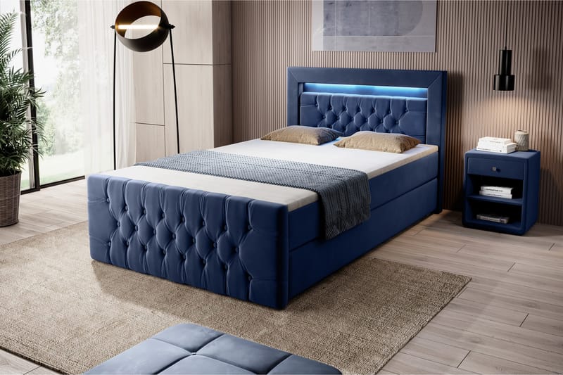 Celio Sängpaket med förvaring 120x200 - Mörkblå Sammet - Säng med förvaring - Komplett sängpaket