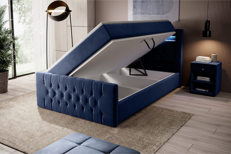 Celio Sängpaket med förvaring 120x200 - Mörkblå Sammet - Säng med förvaring - Komplett sängpaket