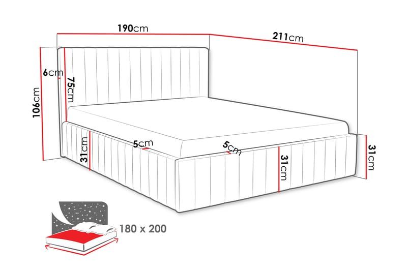 Desio Förvaringssäng 180x200 cm - Blå - Möbler - Säng - Säng med förvaring - Dubbelsäng med förvaring