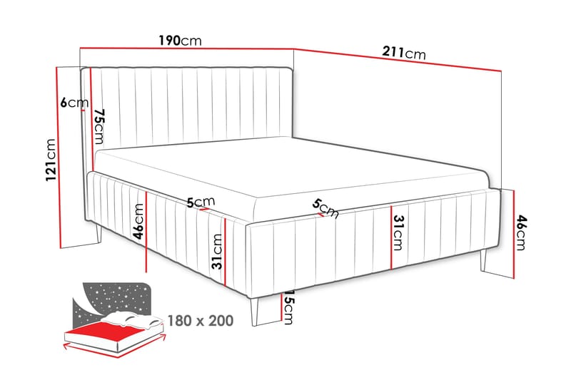 Desio Förvaringssäng 180x200 cm - Röd - Möbler - Säng - Säng med förvaring