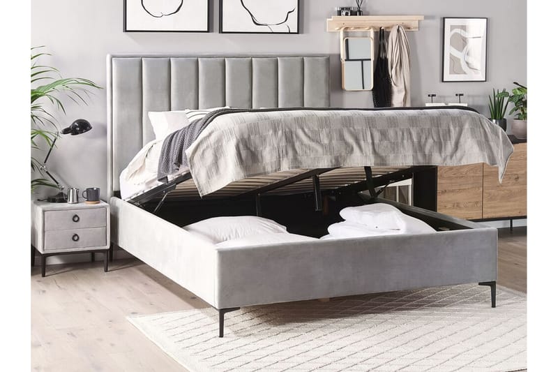 Dubbelsäng med förvaring 180x200 cm SEZANNE - Grå - Möbler - Säng - Säng med förvaring - Dubbelsäng med förvaring