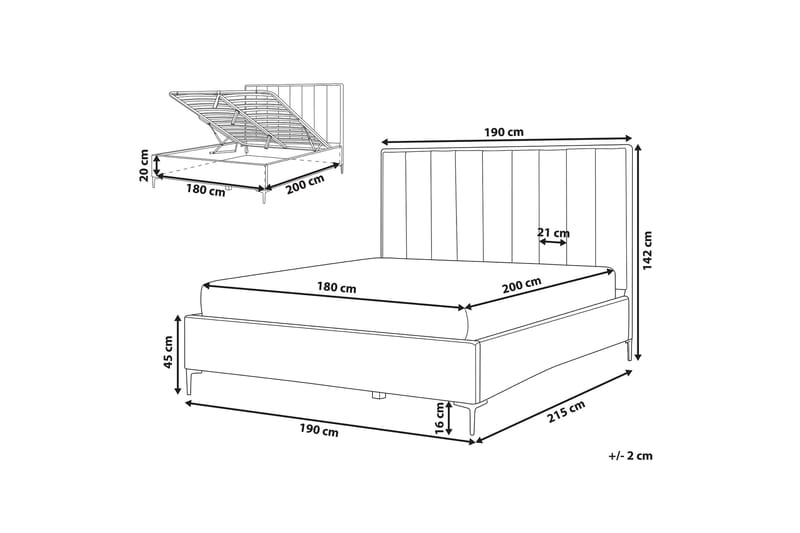 Dubbelsäng med förvaring 180x200 cm SEZANNE - Grå - Möbler - Säng - Säng med förvaring - Dubbelsäng med förvaring