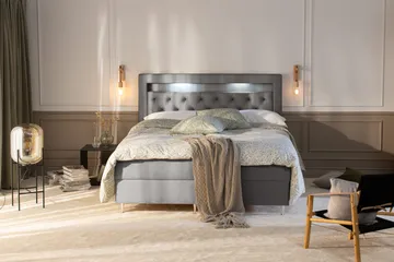 Alessia Komplett Sängpaket med Förvaring LED-belysning 160x200 cm - Ljusgrå - Möbler - Säng - Säng med förvaring