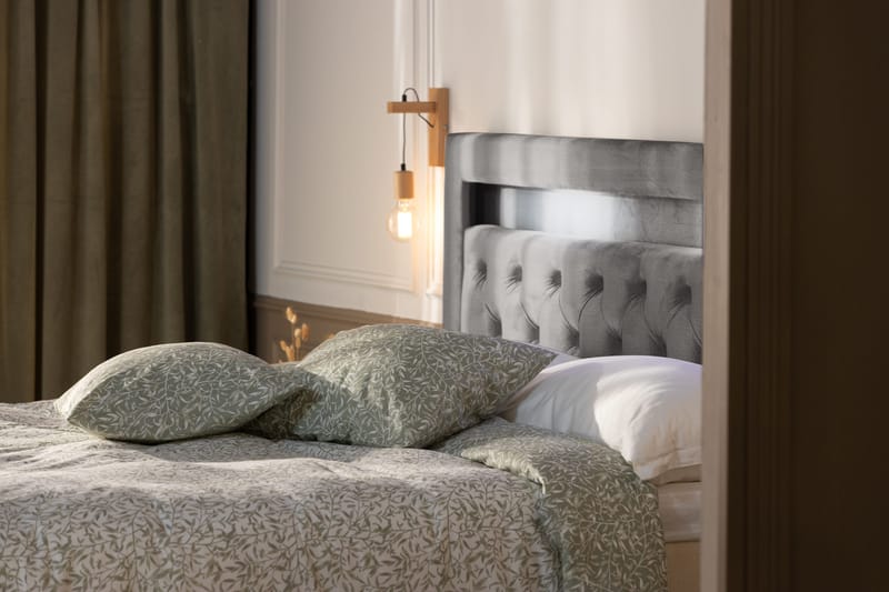 Alessia Komplett Sängpaket med Förvaring LED-belysning 160x200 cm - Ljusgrå - Möbler - Säng - Säng med förvaring