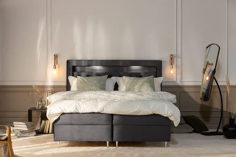 Alessia Komplett Sängpaket med Förvaring LED-belysning 160x200 cm - Mörkgrå - Möbler - Säng - Säng med förvaring