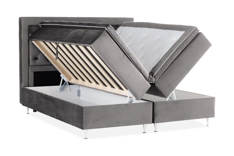 Alessia Komplett Sängpaket med Förvaring LED-belysning 160x200 cm - Mörkgrå - Möbler - Säng - Säng med förvaring