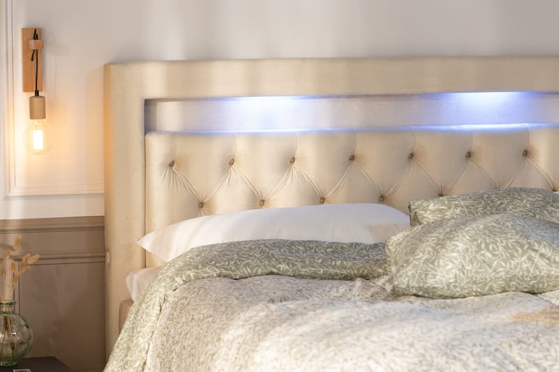 Alessia Komplett Sängpaket med Förvaring LED-belysning 180x200 cm - Beige - Möbler - Säng - Säng med förvaring