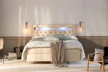 Alessia Komplett Sängpaket med Förvaring LED-belysning 180x200 cm - Beige - Möbler - Säng - Säng med förvaring