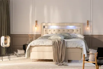 Alessia Komplett Sängpaket med Förvaring LED-belysning 180x200 cm - Beige - Möbler - Säng - Säng med förvaring