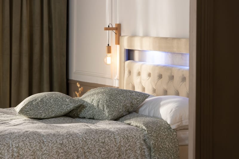 Alessia Komplett Sängpaket med Förvaring LED-belysning 180x200 cm - Beige - Möbler - Säng - Säng med förvaring