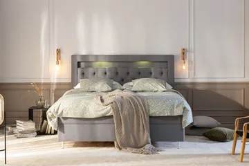 Alessia Komplett Sängpaket med Förvaring LED-belysning 180x200 cm - Grå - Möbler - Säng - Säng med förvaring