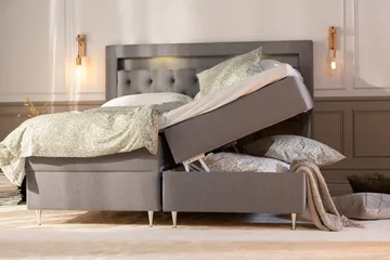 Alessia Komplett Sängpaket med Förvaring LED-belysning 180x200 cm - Grå - Möbler - Säng - Säng med förvaring