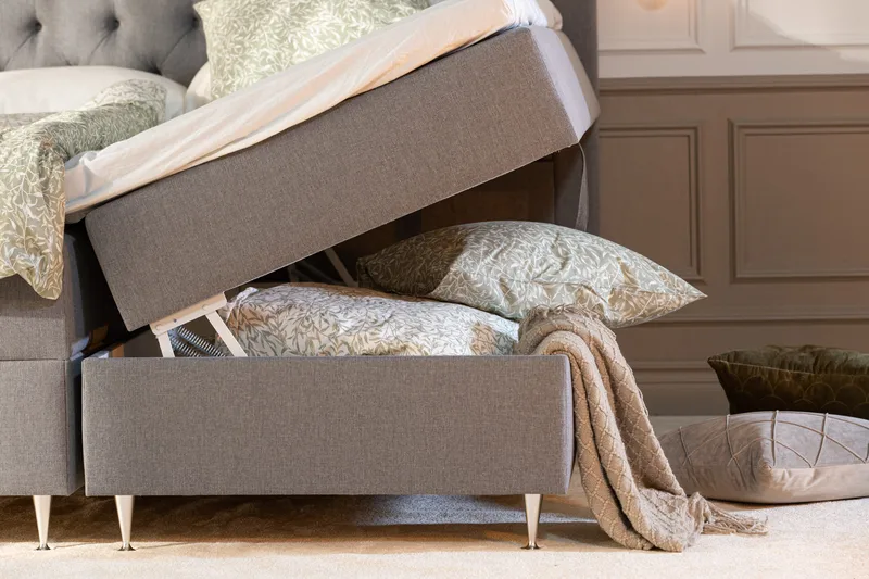 Alessia Komplett Sängpaket med Förvaring LED-belysning 180x200 cm - Grå - Möbler - Säng - Säng med förvaring