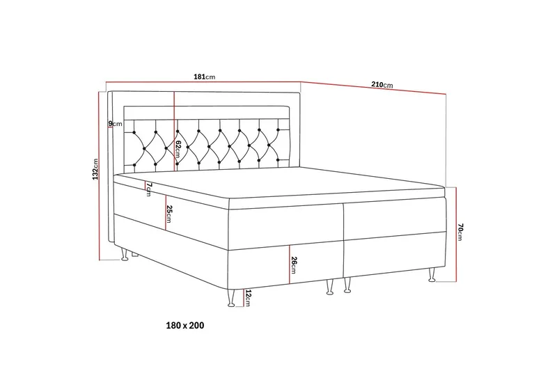 Alessia Komplett Sängpaket med Förvaring LED-belysning 180x200 cm - Röd - Möbler - Säng - Säng med förvaring