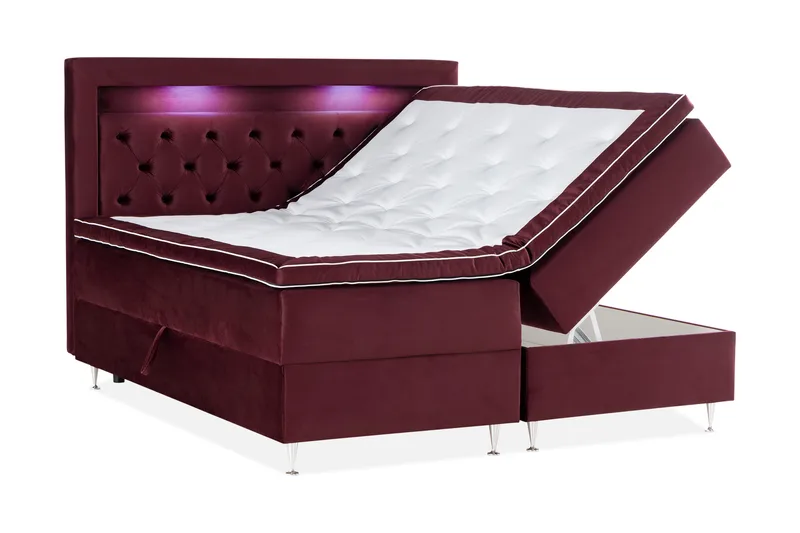 Alessia Komplett Sängpaket med Förvaring LED-belysning 180x200 cm - Röd - Möbler - Säng - Säng med förvaring