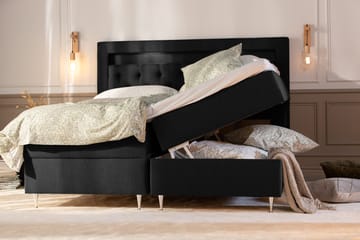Alessia Komplett Sängpaket med Förvaring LED-belysning 180x200 cm - Svart - Möbler - Säng - Säng med förvaring