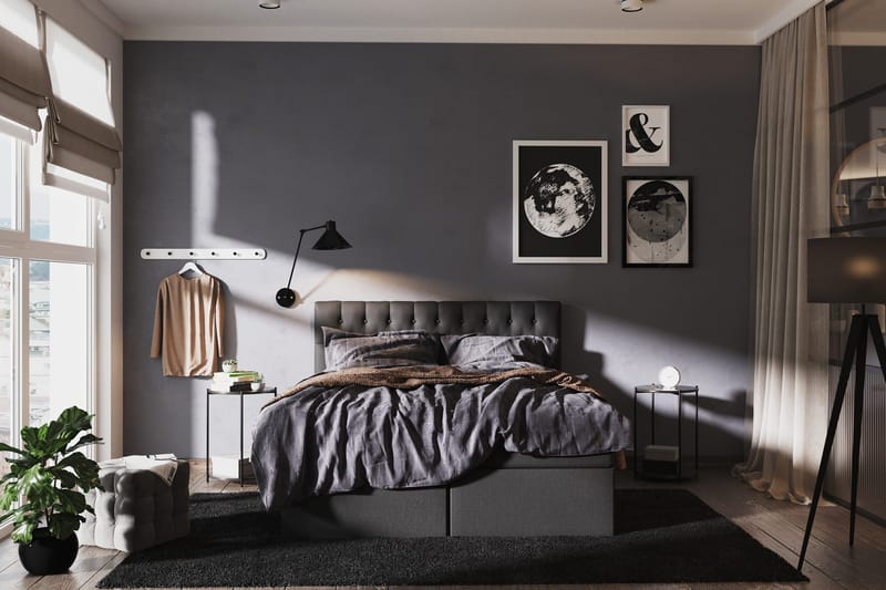 Boxy Kontinentalsäng 180x200 cm i Tyg med Bäddmadrass - Svart - Möbler - Säng - Säng med förvaring